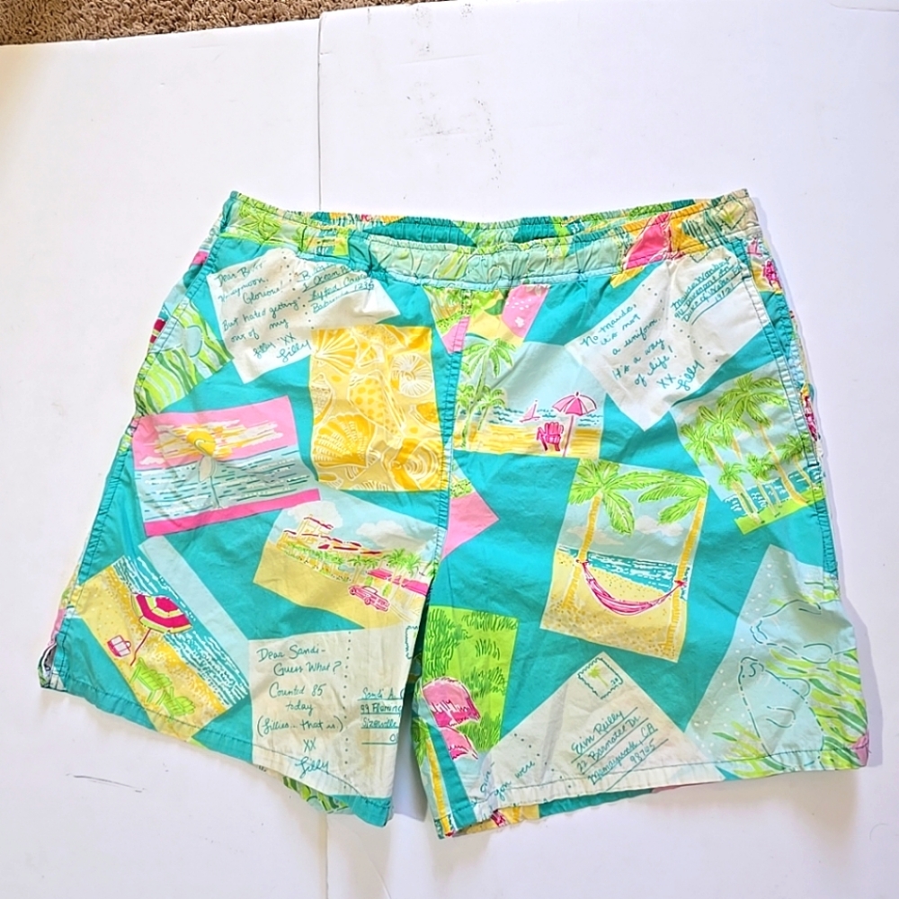Lilly Pulitzer On Vacation Mens Colorful Lined Swim Trunks Size M